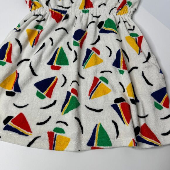 Hanna Andersson Dress Girls 120 6-7 White Sail Boat Print Pockets Terry Sundress - Picture 2 of 9
